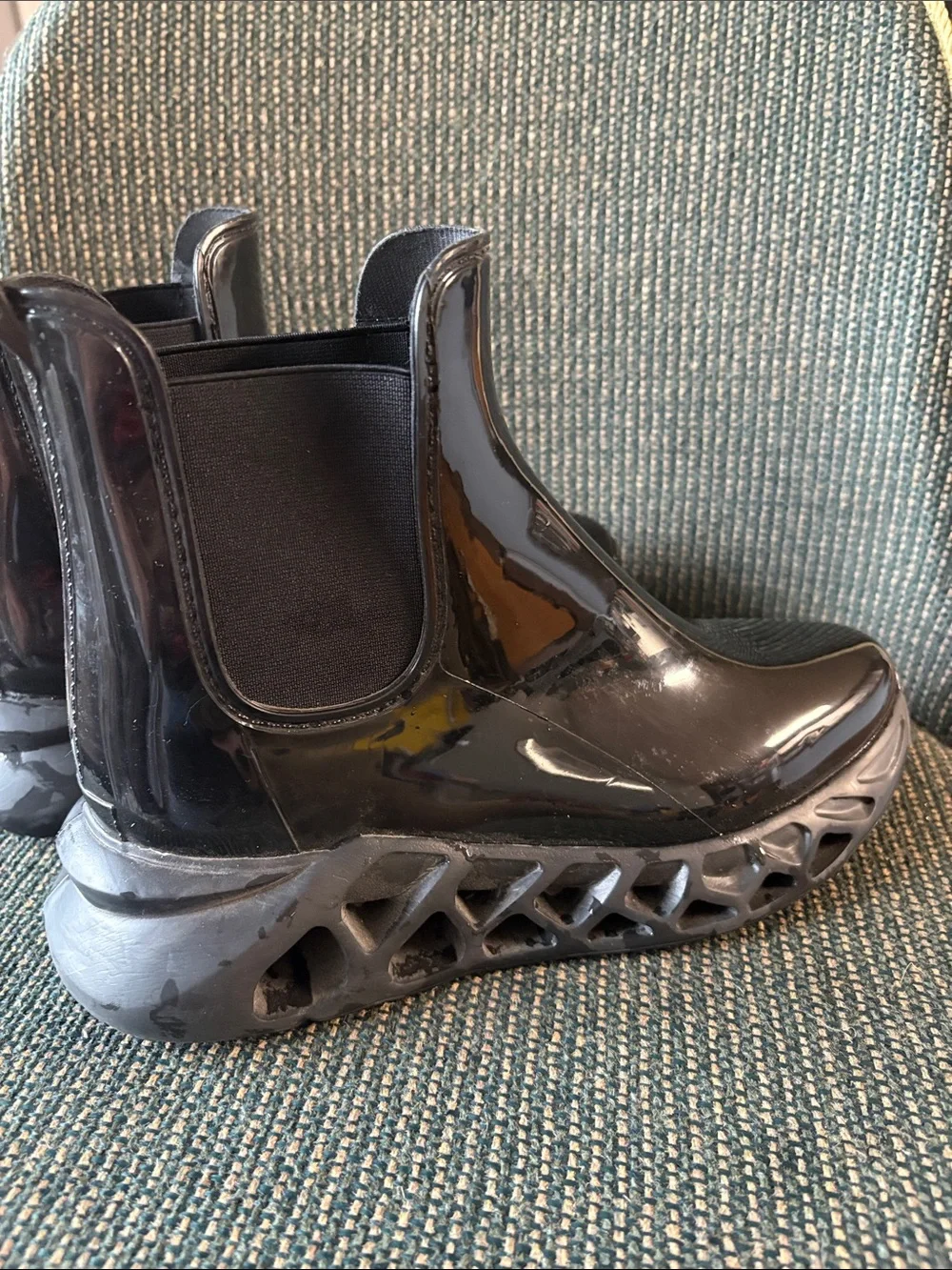 Women’s Spring Step  Black Chelsea Rain Boots with Honeycomb Sole
